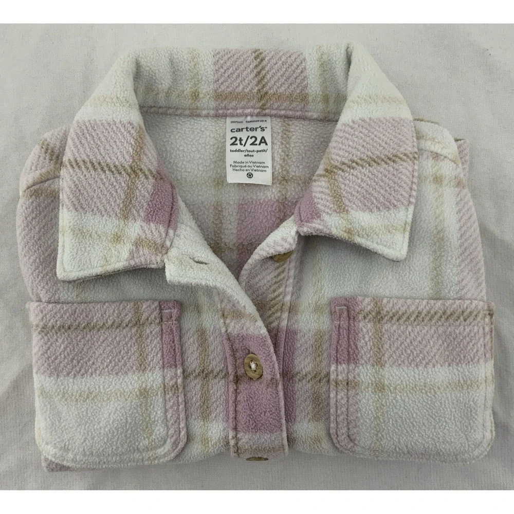 Carter's Toddler Girl Size 2T Pink‎ Plaid Flannel Button Up Shirt